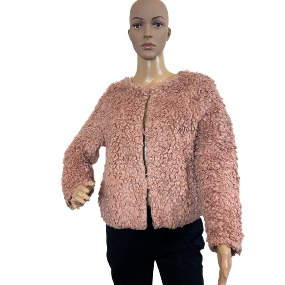 Women's H&M Pink Teddy Bear Faux Fur Coat Size M